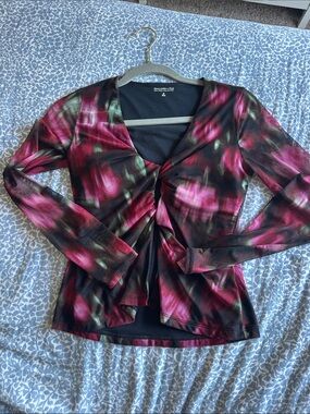 Abercrombie & Fitch Long-Sleeve Floral Twist-Front Top in Pink and Black